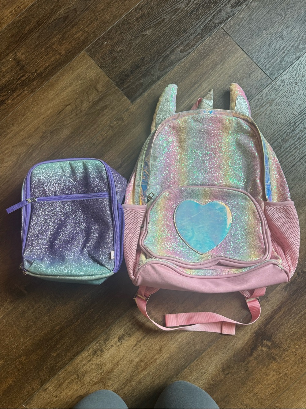 Adorable and super sparkly unicorn backpack 15” by 11” more than magic lunchbox